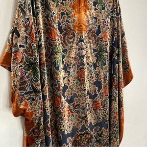 Lovestich - Burnout Velvet Kimono - Rust Floral - One Size